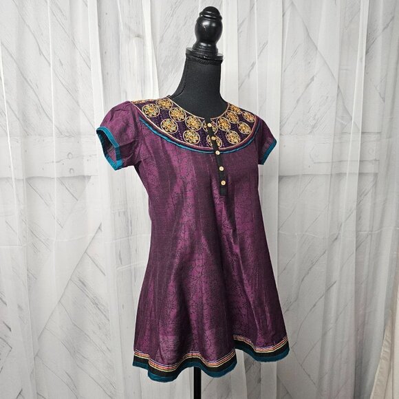 NWT Pothy's Purple Orange Floral Embroidered Ethnic Boho Babydoll Blouse Size XL - Picture 6 of 14